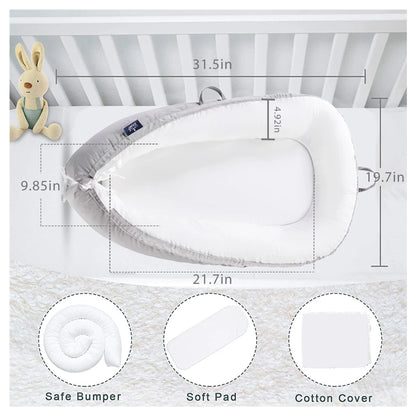 Little Story Soft Breathable Fiberfill Newborn Lounger Bed (Solid Grey)