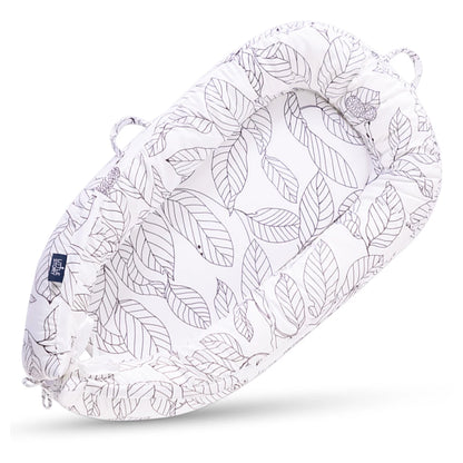 Little Story Soft Breathable Fiberfill Newborn Lounger Bed (Flora White Grey)