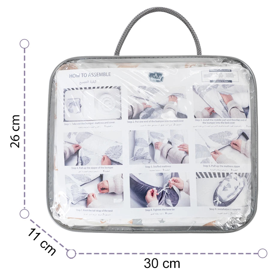 Little Story Soft Breathable Fiberfill Newborn Lounger Bed (Flora White Grey)