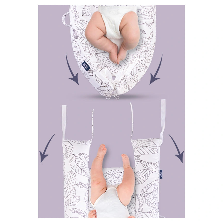 Little Story Soft Breathable Fiberfill Newborn Lounger Bed (Flora White Grey)