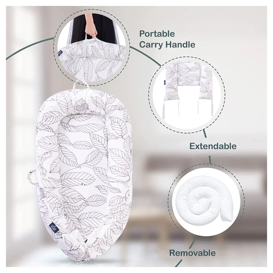 Little Story Soft Breathable Fiberfill Newborn Lounger Bed (Flora White Grey)