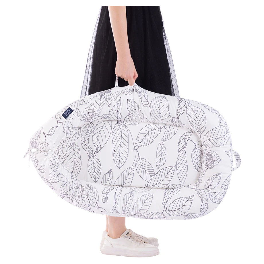 Little Story Soft Breathable Fiberfill Newborn Lounger Bed (Flora White Grey)
