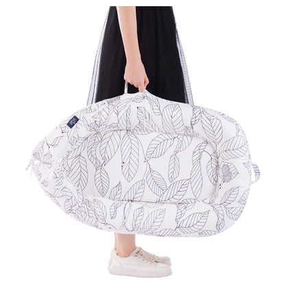 Little Story Soft Breathable Fiberfill Newborn Lounger Bed (Flora White Grey)