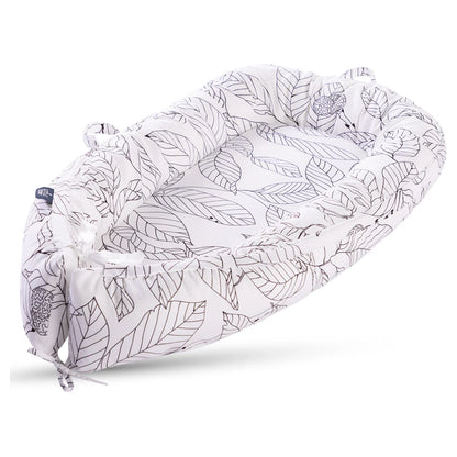 Little Story Soft Breathable Fiberfill Newborn Lounger Bed (Flora White Grey)