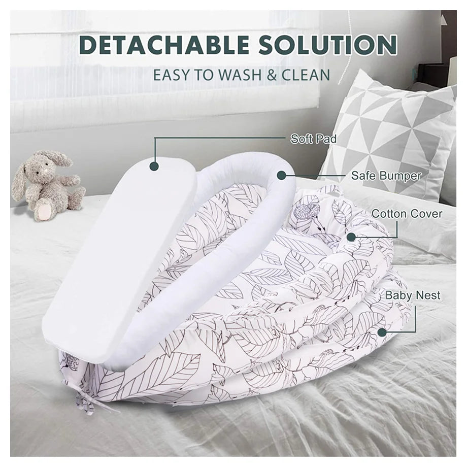 Little Story Soft Breathable Fiberfill Newborn Lounger Bed (Flora White Grey)