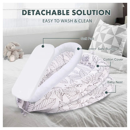 Little Story Soft Breathable Fiberfill Newborn Lounger Bed (Flora White Grey)