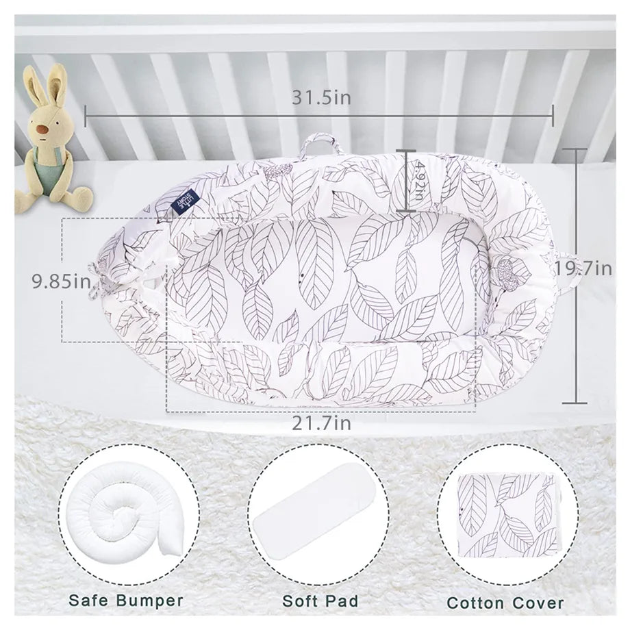 Little Story Soft Breathable Fiberfill Newborn Lounger Bed (Flora White Grey)