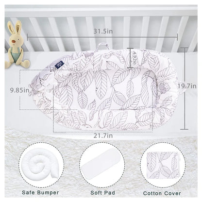 Little Story Soft Breathable Fiberfill Newborn Lounger Bed (Flora White Grey)