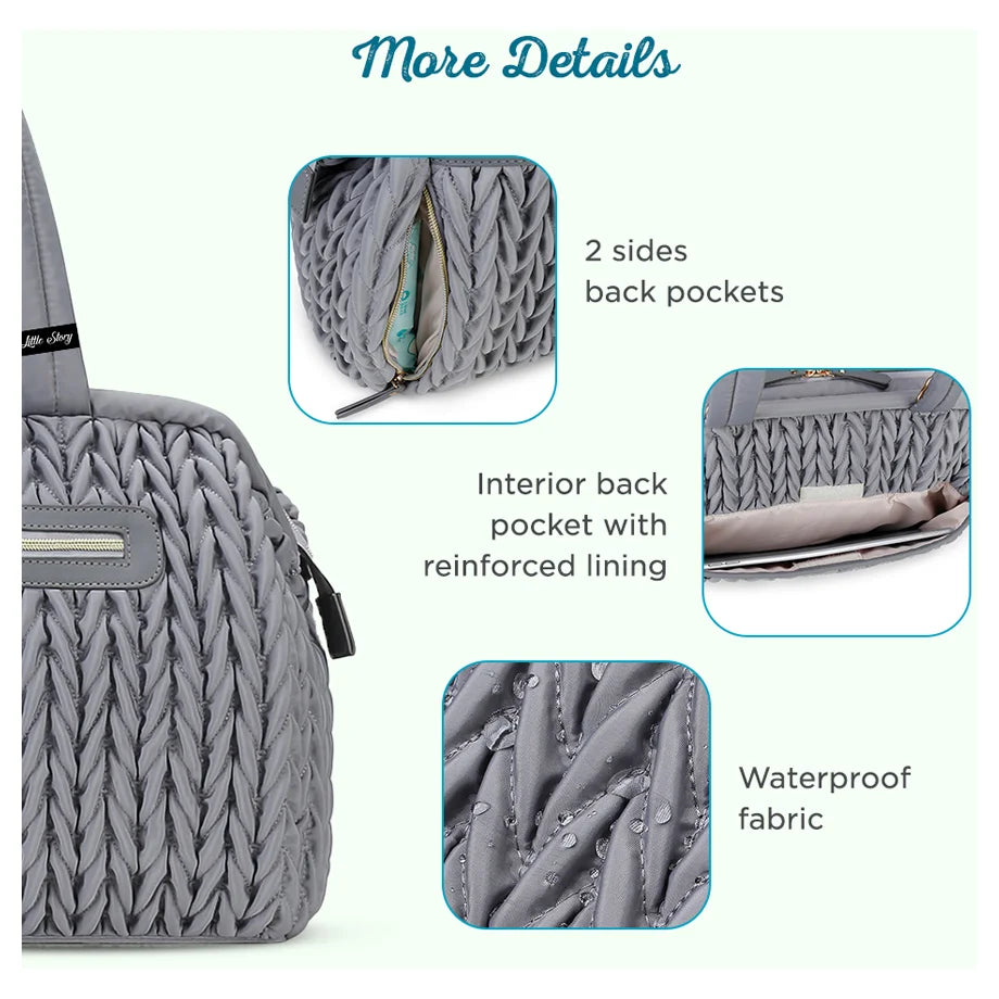 Little Story Elva Diaper Bag with Stroller Straps (Grey)