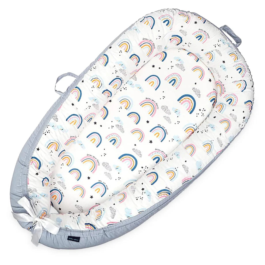 Little Story Soft Breathable Fiberfill Newborn Lounger Bed (Sunshine Grey)