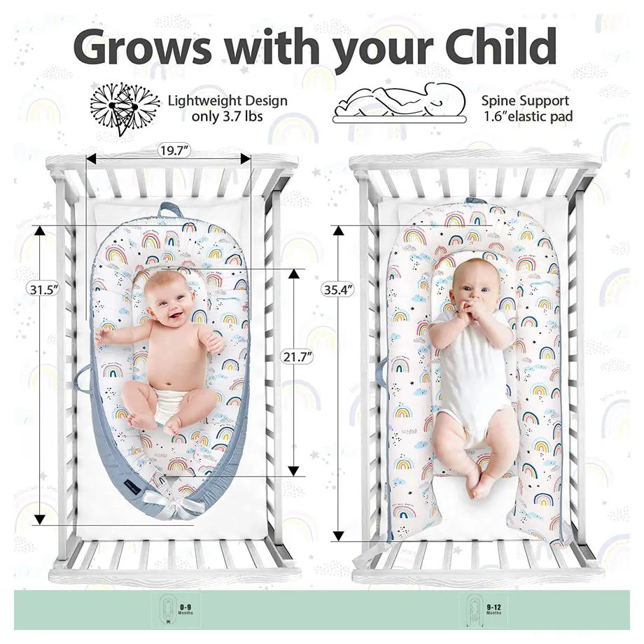 Little Story Soft Breathable Fiberfill Newborn Lounger Bed (Sunshine Grey)