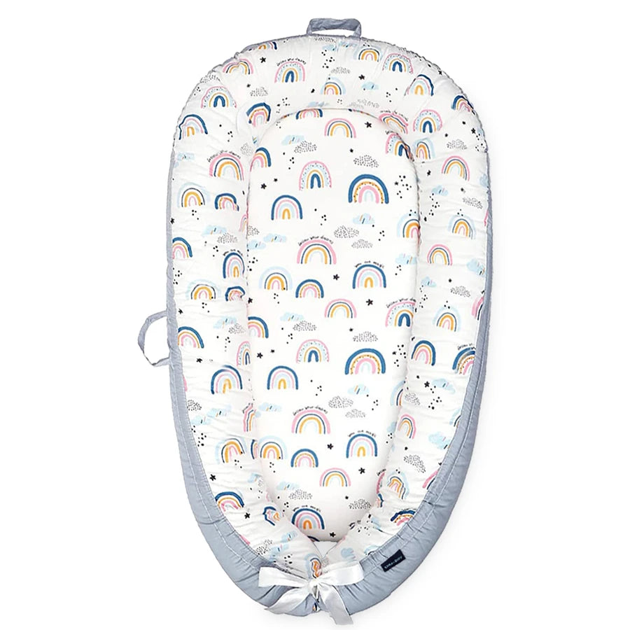 Little Story Soft Breathable Fiberfill Newborn Lounger Bed (Sunshine Grey)