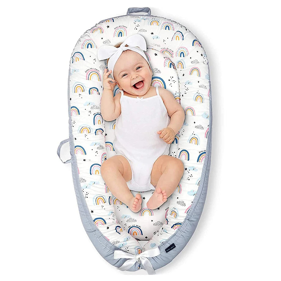 Little Story Soft Breathable Fiberfill Newborn Lounger Bed (Sunshine Grey)