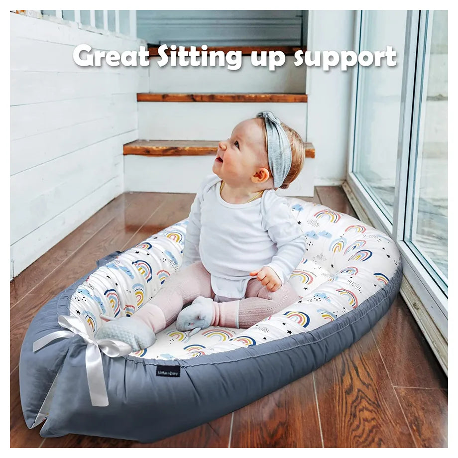 Little Story Soft Breathable Fiberfill Newborn Lounger Bed (Sunshine Grey)
