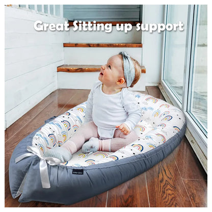 Little Story Soft Breathable Fiberfill Newborn Lounger Bed (Sunshine Grey)