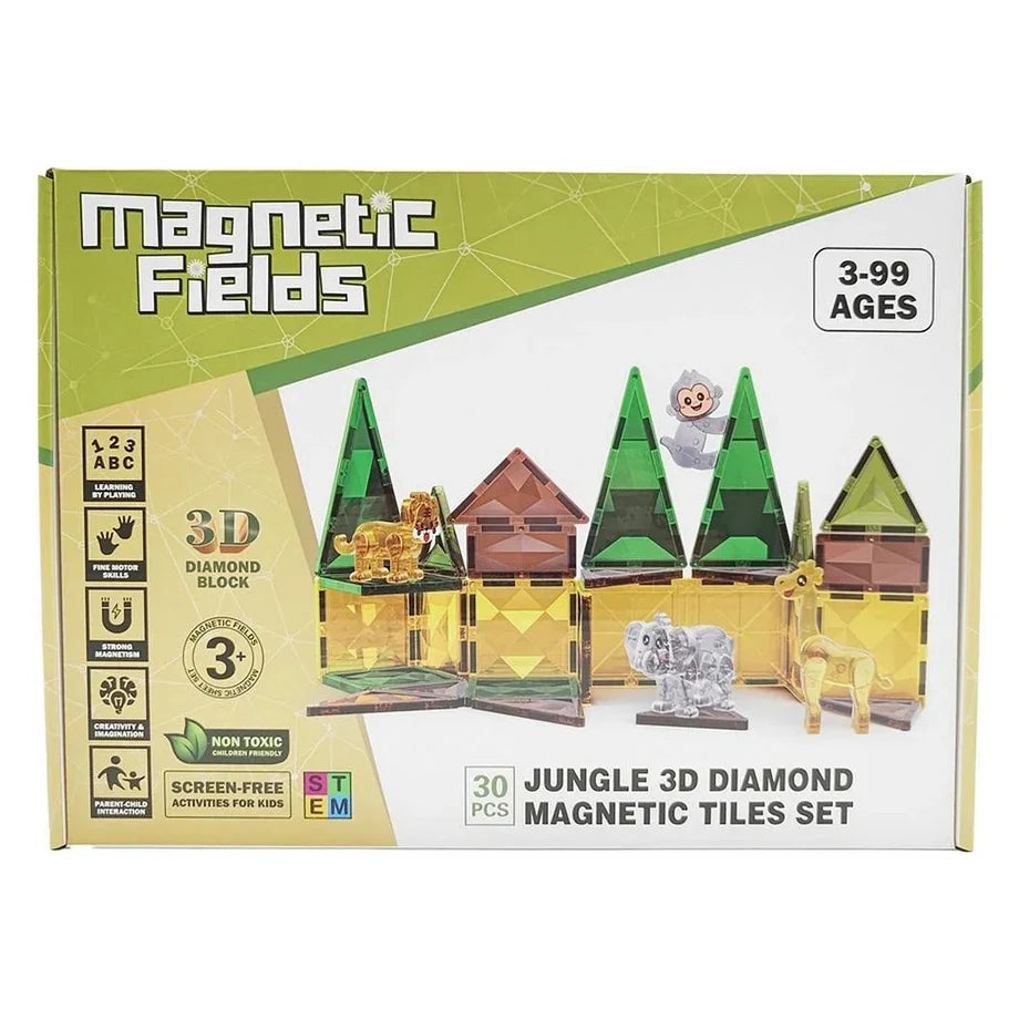Magnetic Fields Jungle 3D Diamond Magnetic Tiles Set (30 Pieces)