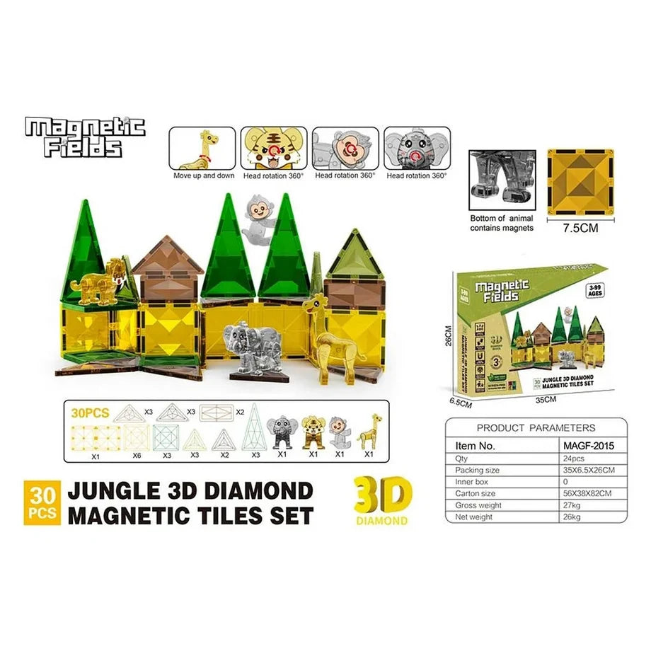 Magnetic Fields Jungle 3D Diamond Magnetic Tiles Set (30 Pieces)