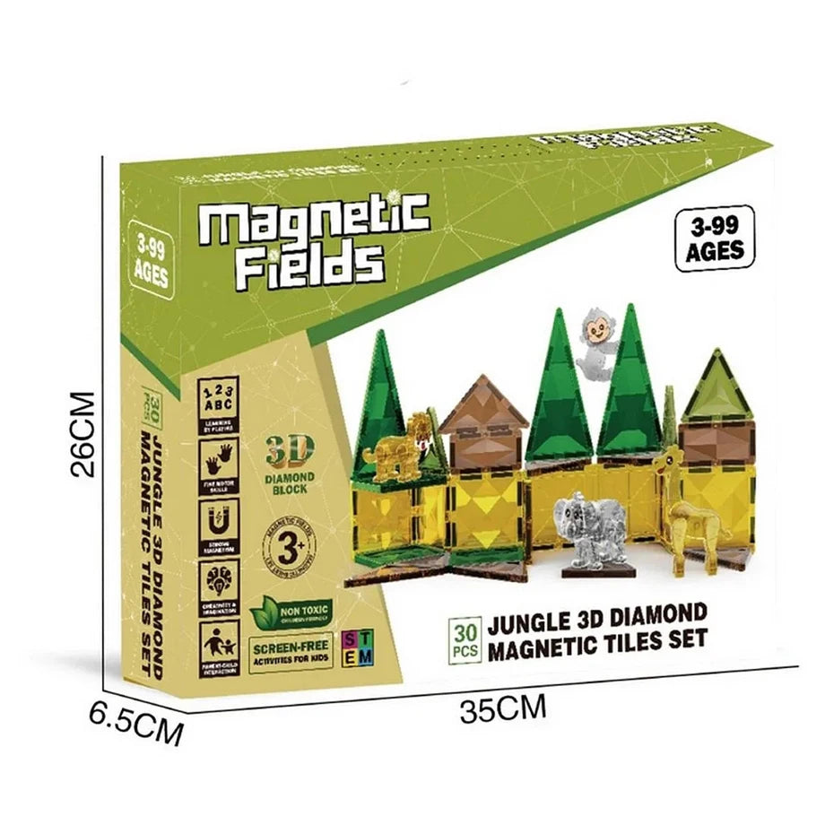 Magnetic Fields Jungle 3D Diamond Magnetic Tiles Set (30 Pieces)