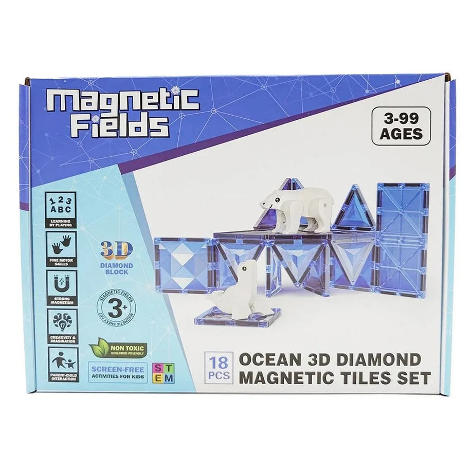 Magnetic Fields Ocean 3D Diamond Magnetic Tiles Set (18 Pieces)