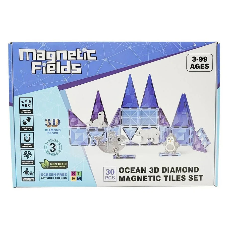 Magnetic Fields Ocean 3D Diamond Magnetic Tiles Set (30 Pieces)