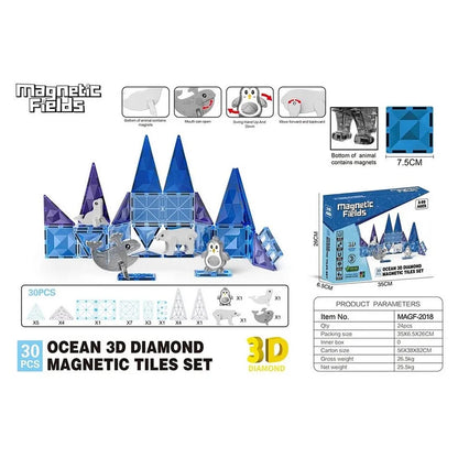 Magnetic Fields Ocean 3D Diamond Magnetic Tiles Set (30 Pieces)