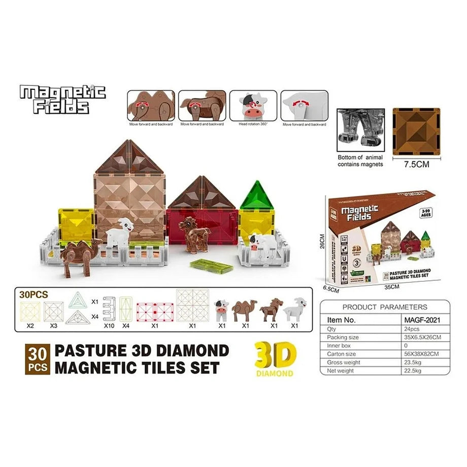 Magnetic Fields Pasture 3D Diamond Magnetic Tiles Set (18 Pieces)