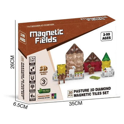 Magnetic Fields Pasture 3D Diamond Magnetic Tiles Set (18 Pieces)