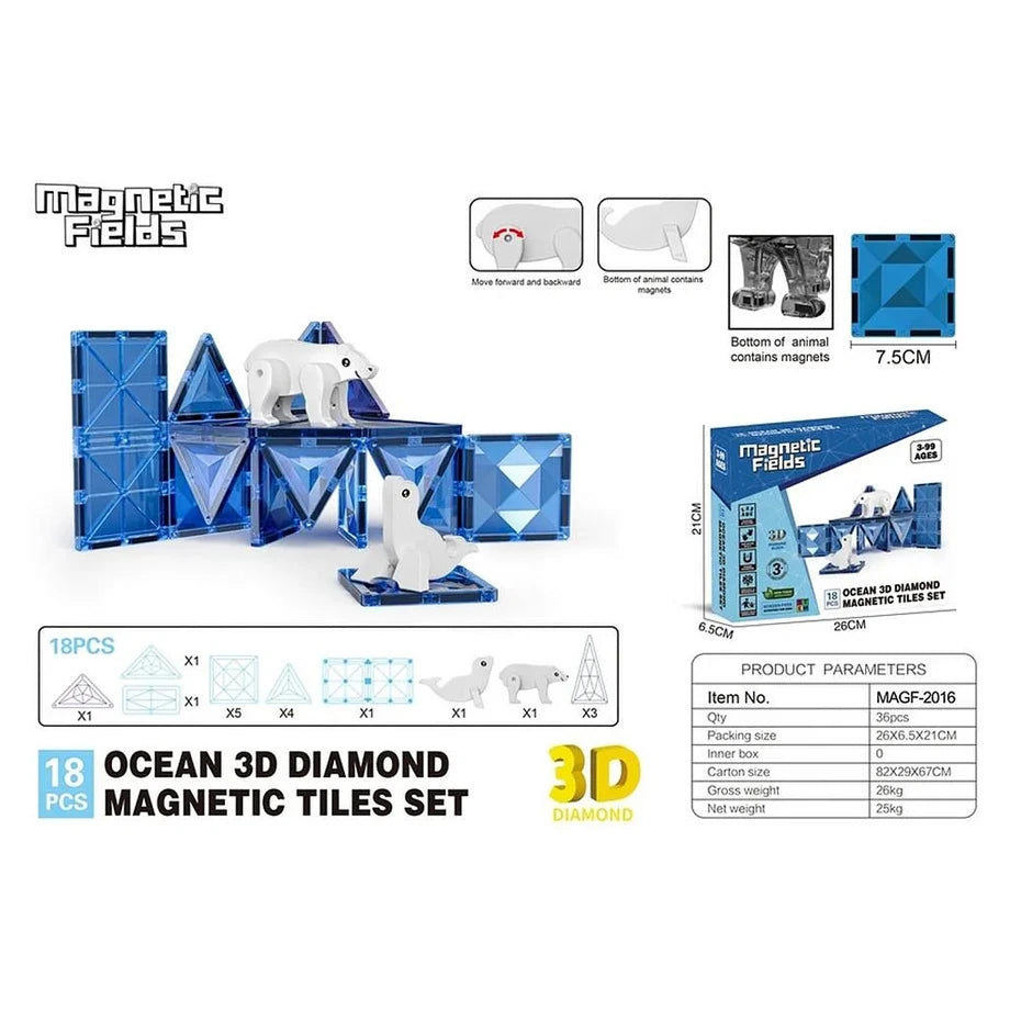 Magnetic Fields Pasture 3D Diamond Magnetic Tiles Set (30 Pieces)