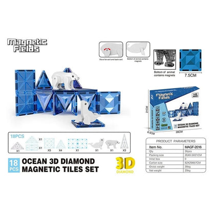 Magnetic Fields Pasture 3D Diamond Magnetic Tiles Set (30 Pieces)
