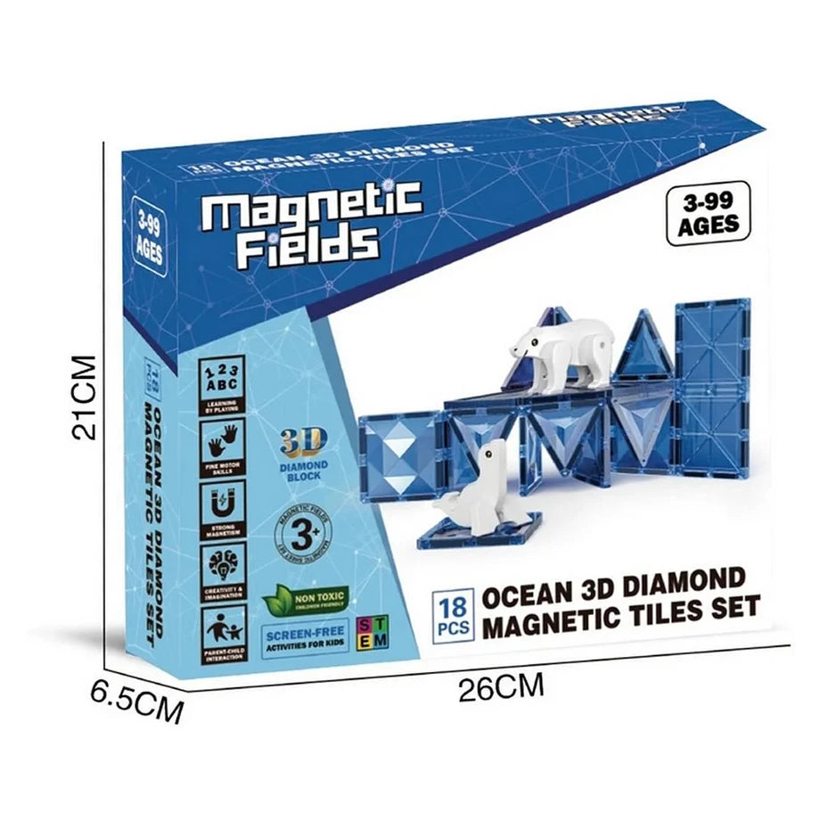 Magnetic Fields Pasture 3D Diamond Magnetic Tiles Set (30 Pieces)