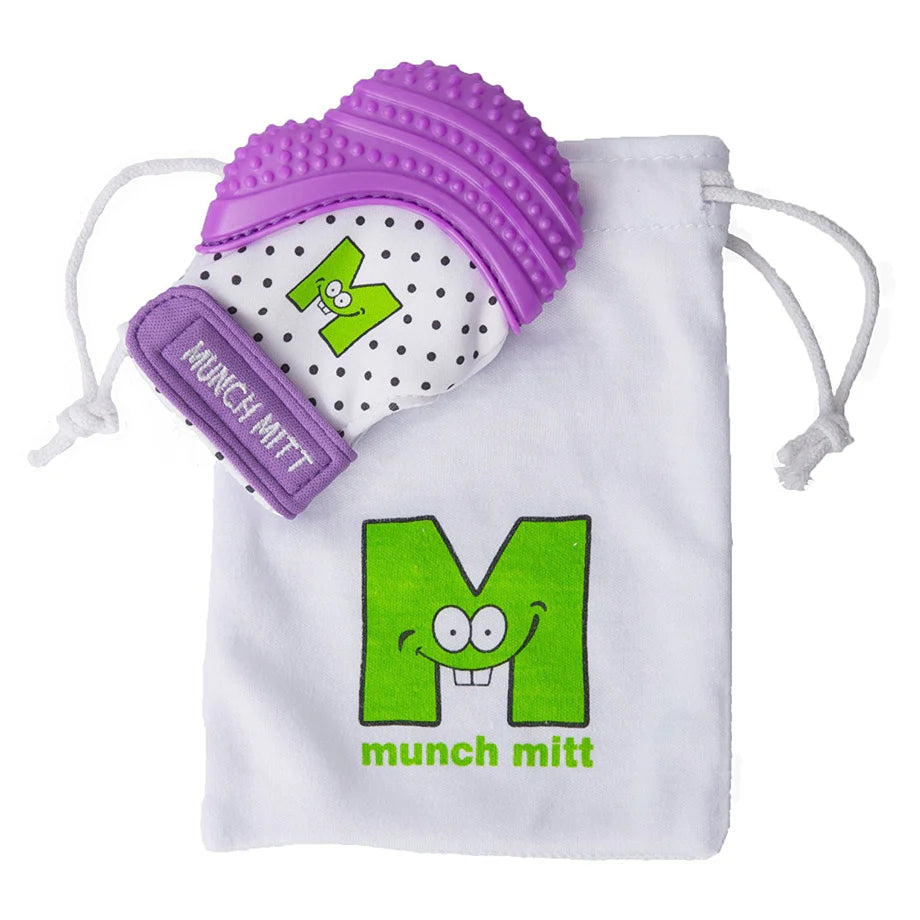 Malarkey Kids Munch Mitt Teething Mitten (Purple Polka Dots)