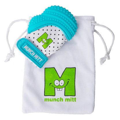 Malarkey Kids Munch Mitt Teething Mitten Aqua (Blue Polka Dots)
