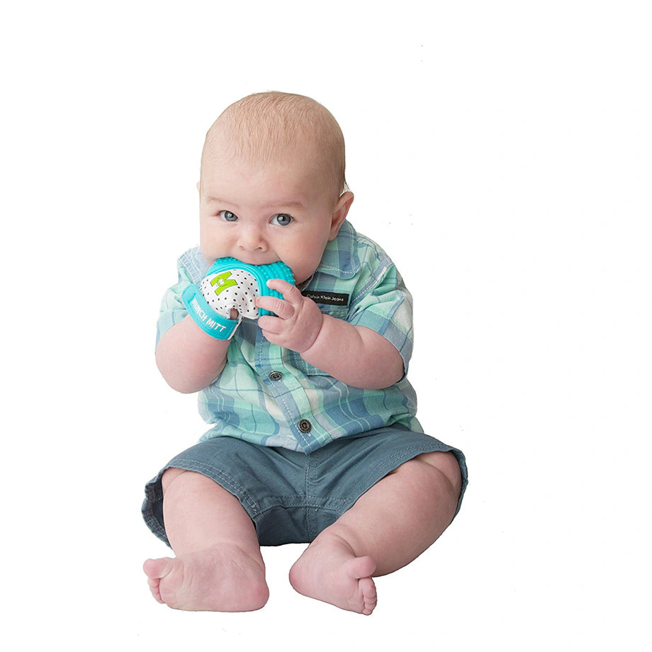 Malarkey Kids Munch Mitt Teething Mitten Aqua (Blue Polka Dots)