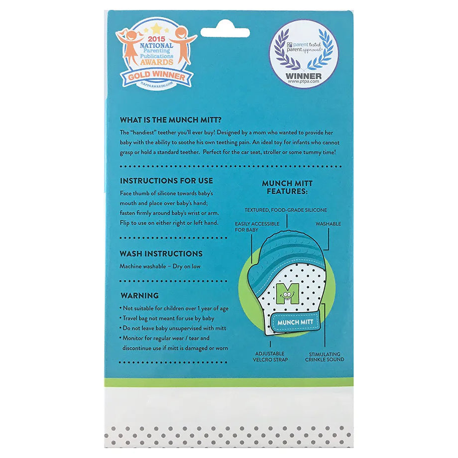 Malarkey Kids Munch Mitt Teething Mitten Aqua (Blue Polka Dots)