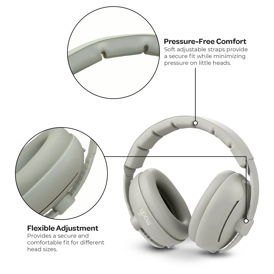 Moon Noise Cancelling Convertible Ear Muffs for Newborns & Toddlers 0-36 Months (Grey)