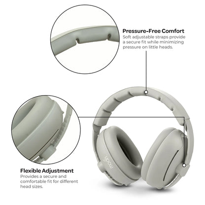 Moon Noise Cancelling Convertible Ear Muffs for Newborns & Toddlers 0-36 Months (Grey)