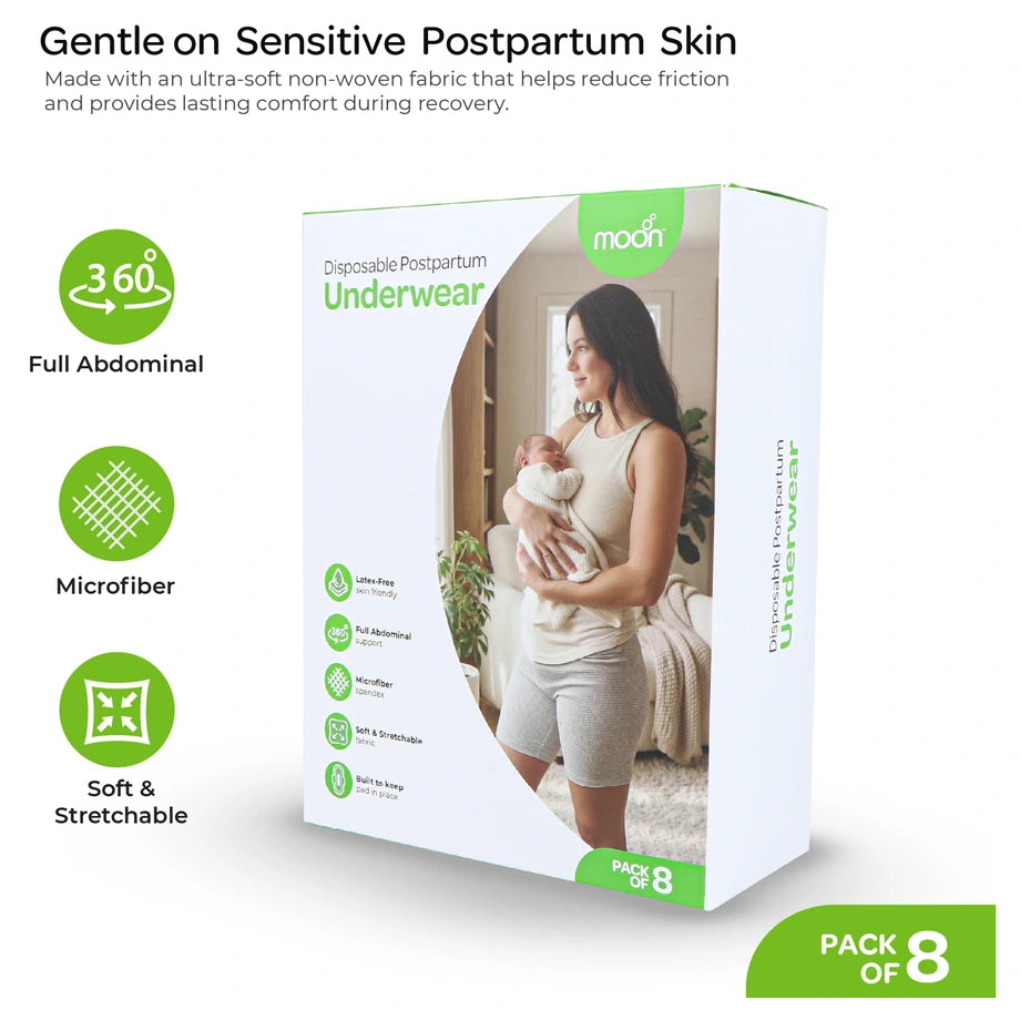 Moon Disposable Postpartum Underwear Soft Stretchable Pack of 8 (Grey)