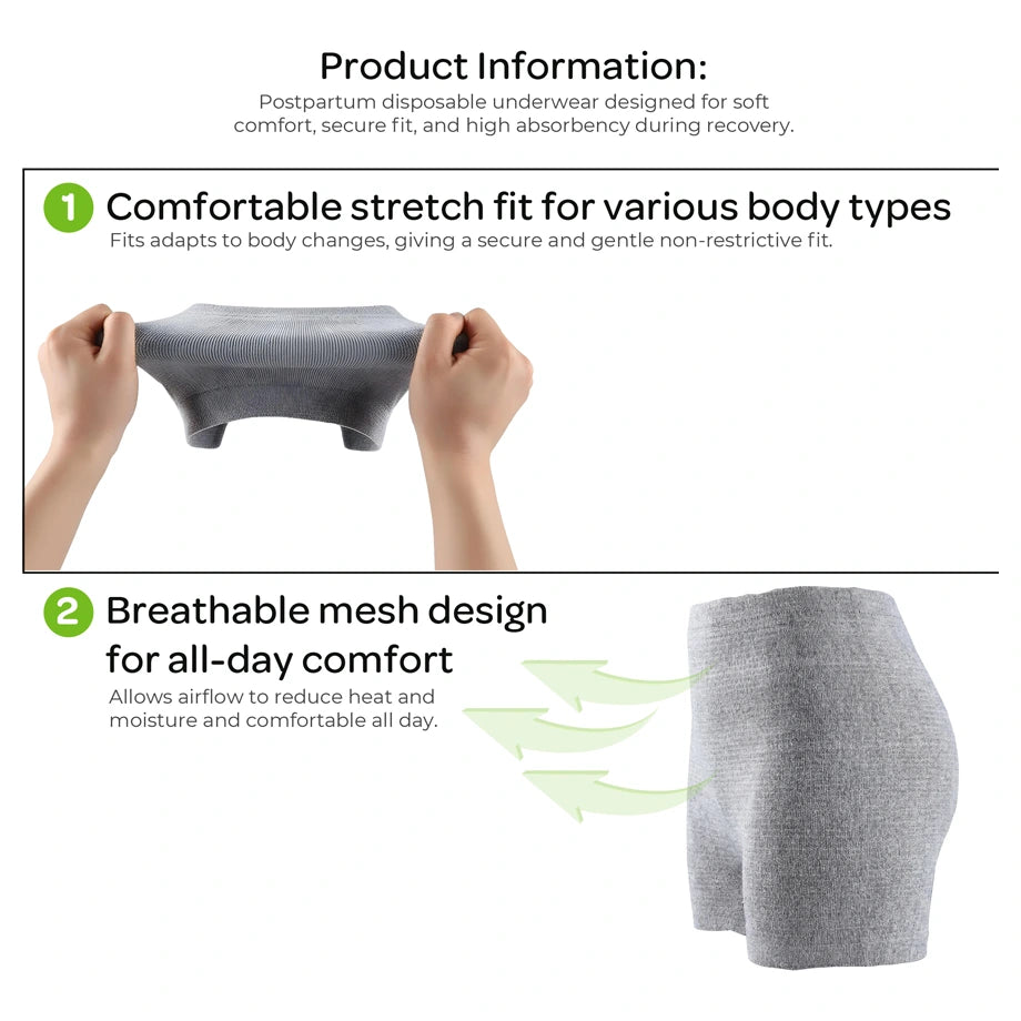 Moon Disposable Postpartum Underwear Soft Stretchable Pack of 8 (Grey)