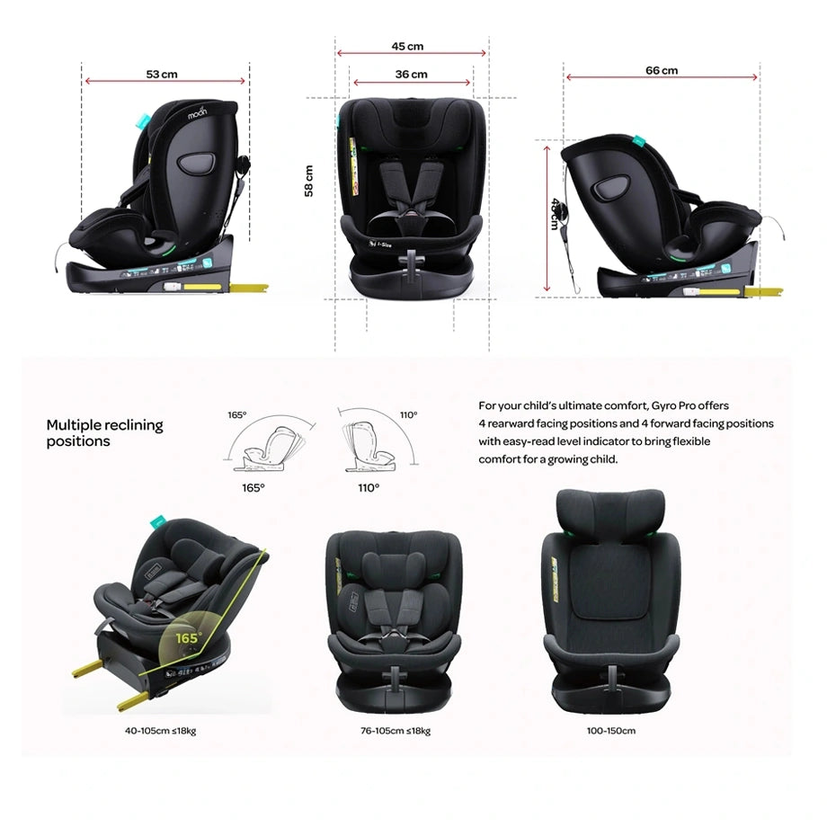 Moon Gyro Pro i-Size 360° Rotating Car Seat ISOFIX (Black)