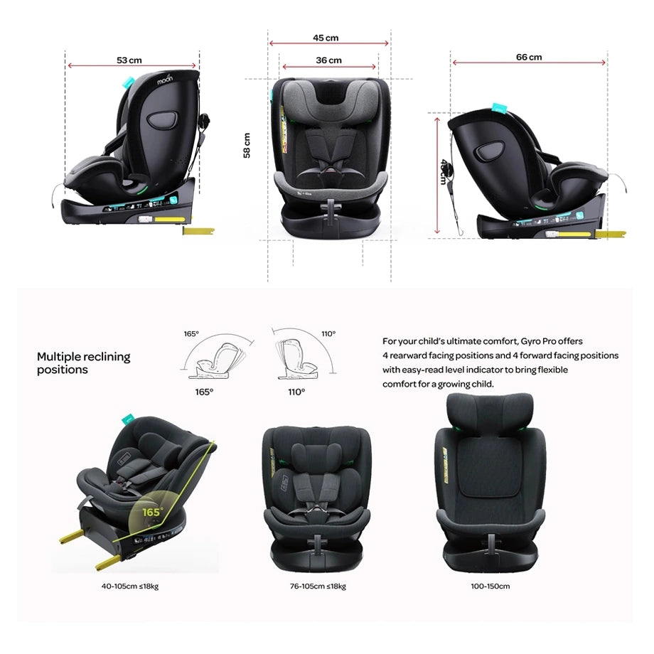 Moon Gyro Pro i-Size 360° Rotating Car Seat ISOFIX (Grey)