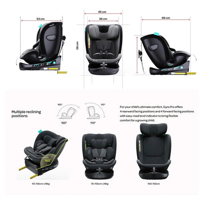 Moon Gyro Pro i-Size 360° Rotating Car Seat ISOFIX (Grey)