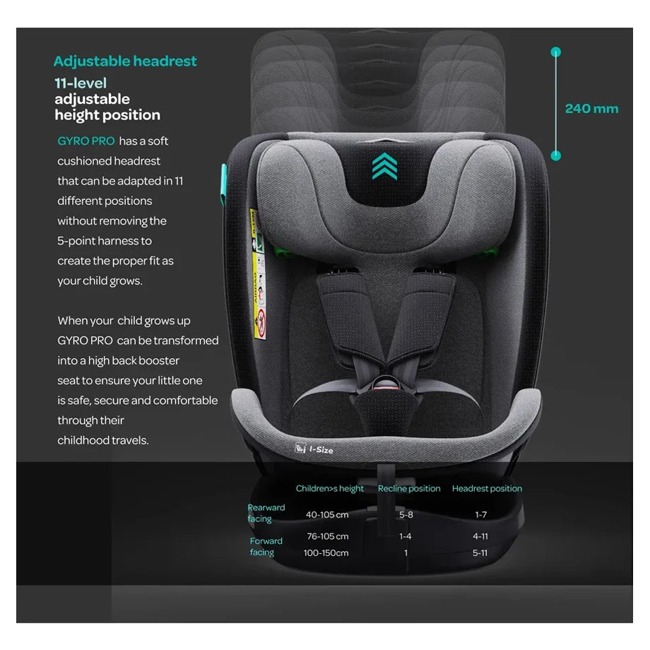 Moon Gyro Pro i-Size 360° Rotating Car Seat ISOFIX (Grey)