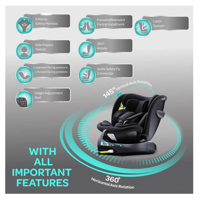 Moon Gyro Pro i-Size 360° Rotating Car Seat ISOFIX (Grey)
