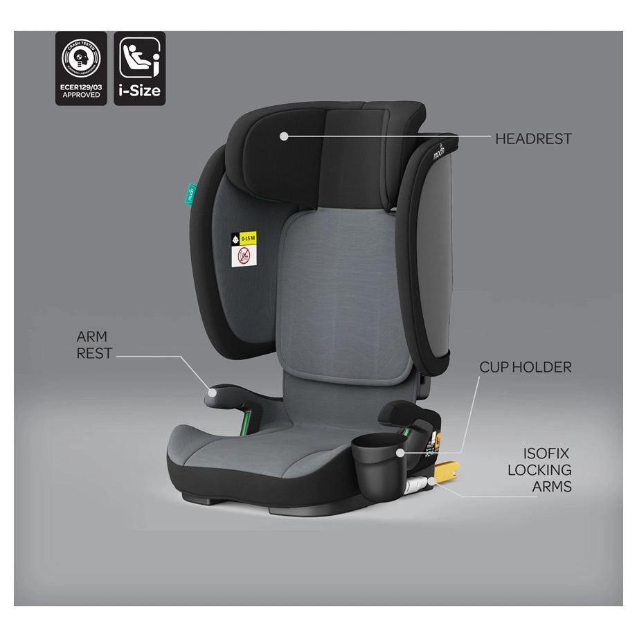 Moon Folda Go Foldable Car Seat ECE R129 i-Size with ISOFIX (Black)