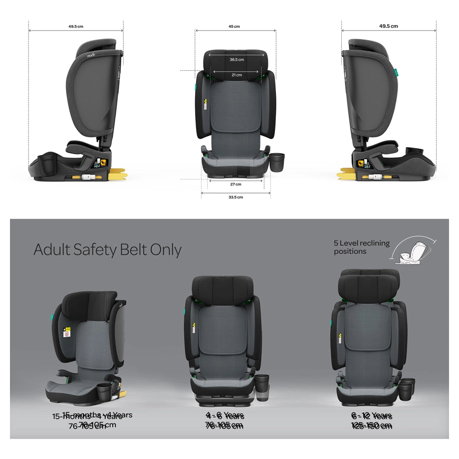 Moon Folda Go Foldable Car Seat ECE R129 i-Size with ISOFIX (Black)