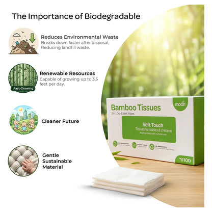 Moon Bamboo Tissues Biodegradable Vegan Baby Wipes (Pack of 100)