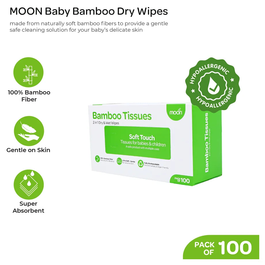 Moon Bamboo Tissues Biodegradable Vegan Baby Wipes (Pack of 100)