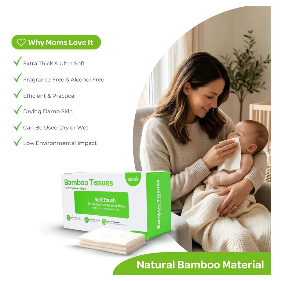 Moon Bamboo Tissues Biodegradable Vegan Baby Wipes (Pack of 100)