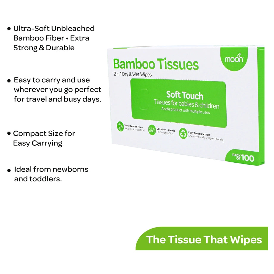 Moon Bamboo Tissues Biodegradable Vegan Baby Wipes (Pack of 100)