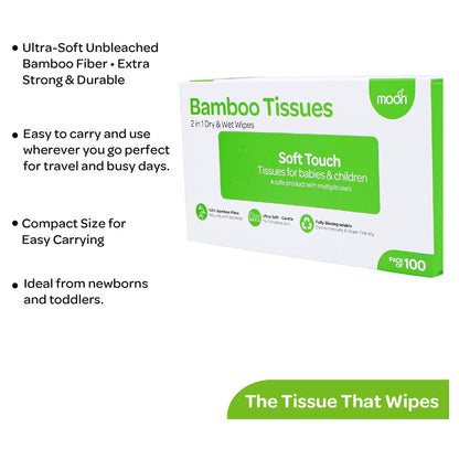 Moon Bamboo Tissues Biodegradable Vegan Baby Wipes (Pack of 100)